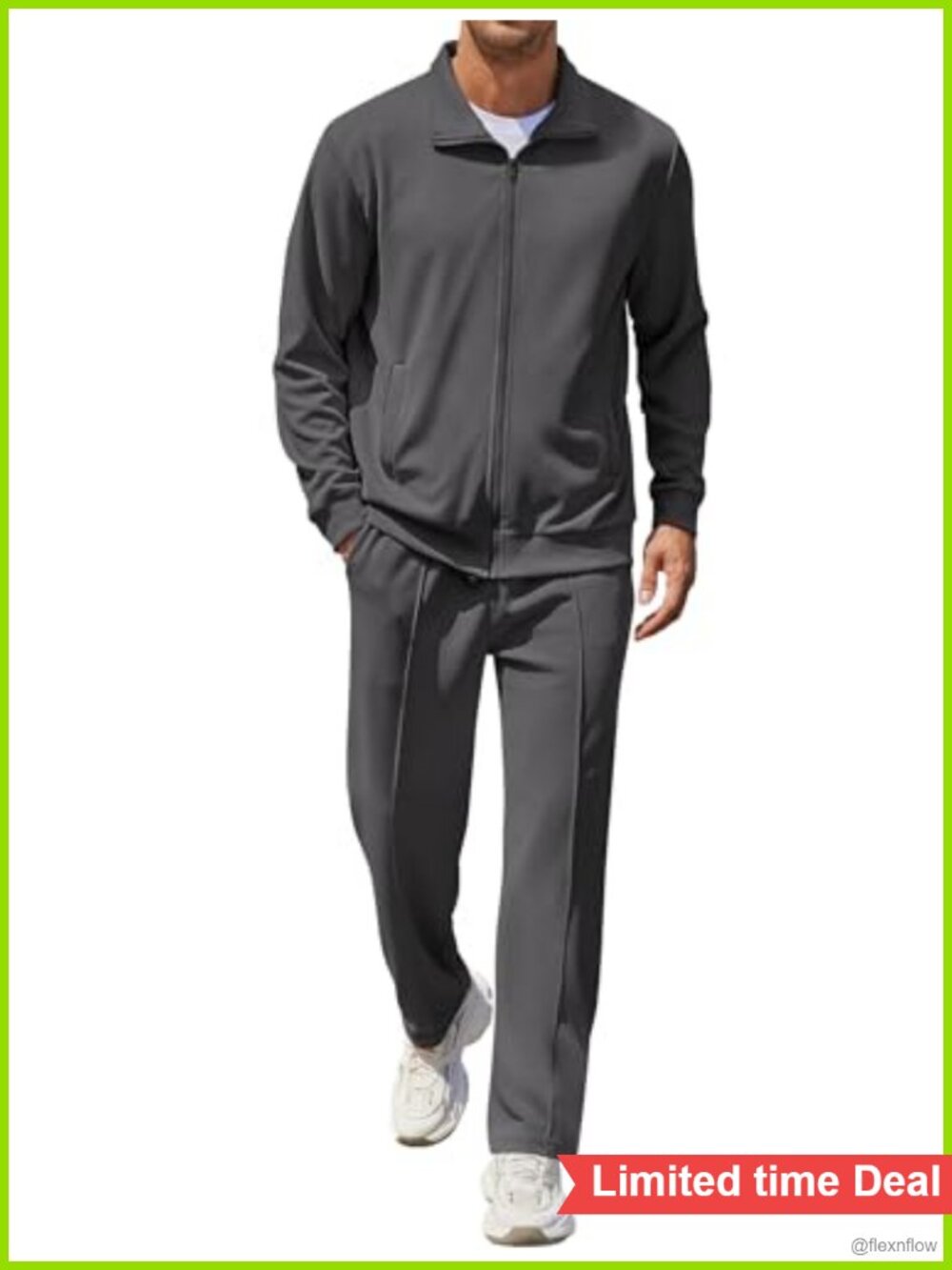 Men's 2 Piece Jacquard Sweatsuit Zip Jacket Jogger Set Tracksuit